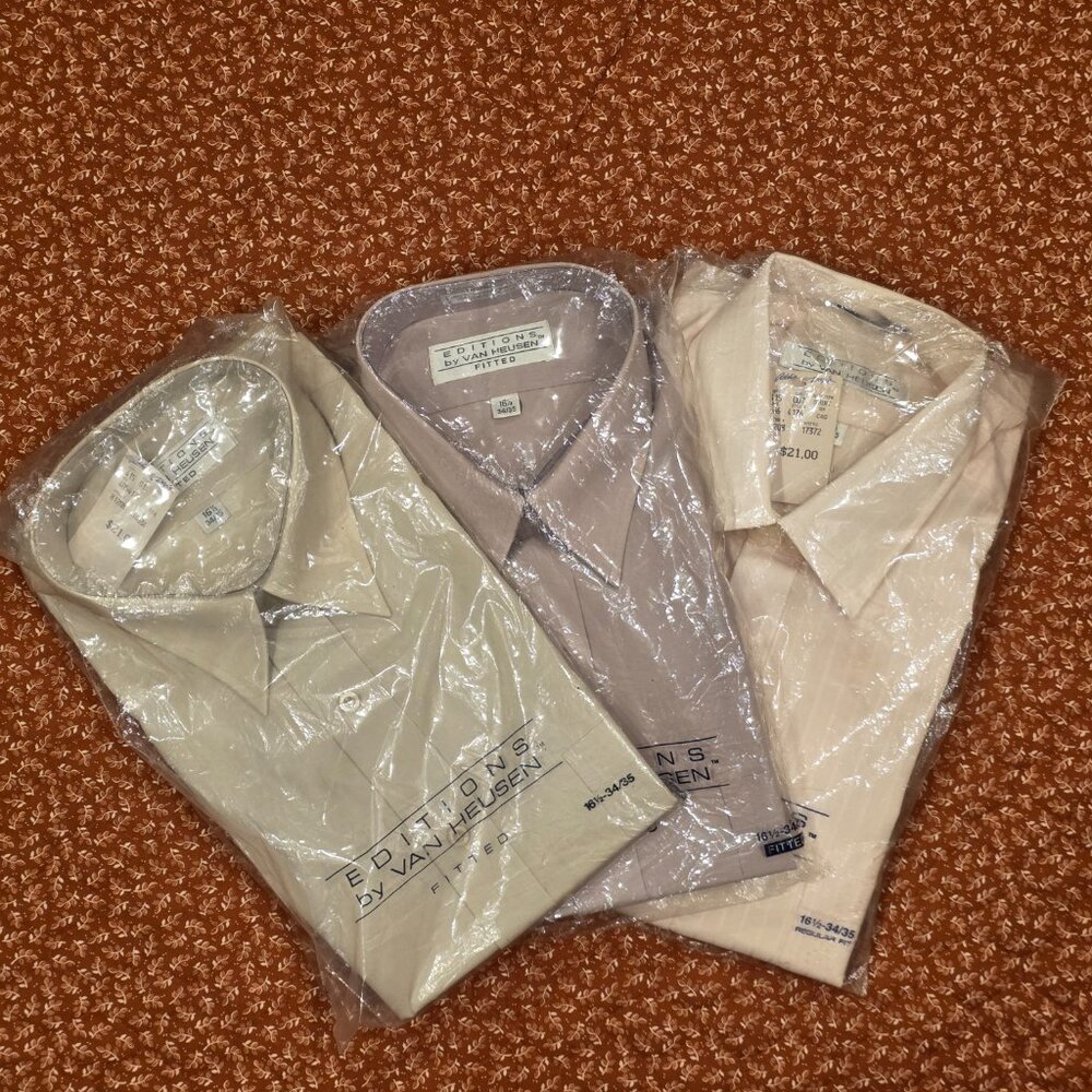 (3) Vintage Editions by Van Heusen Fitted Men's Dress Shirts 16 1/2 -34/35